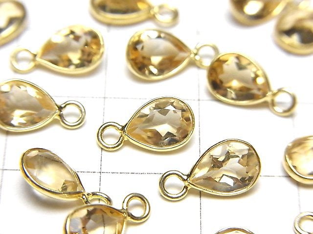 [Video]High Quality Citrine AAA Bezel Setting Pear shape Faceted 8x6mm 18KGP 4pcs