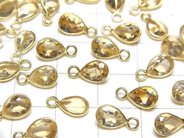 [Video]High Quality Citrine AAA Bezel Setting Pear shape Faceted 8x6mm 18KGP 4pcs