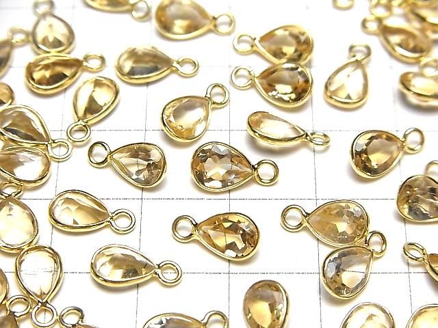 [Video]High Quality Citrine AAA Bezel Setting Pear shape Faceted 8x6mm 18KGP 3pcs