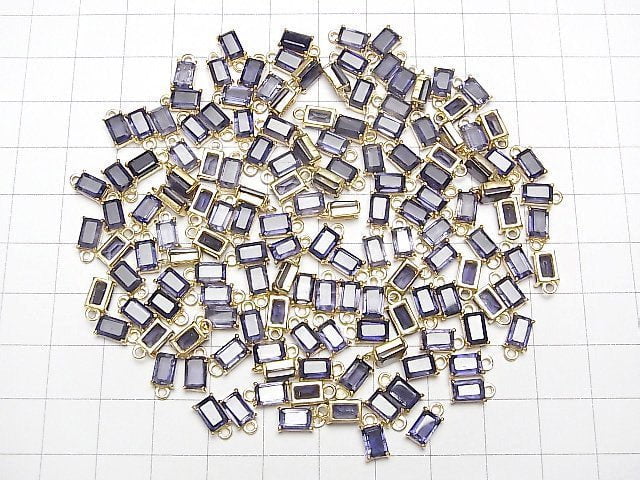 [Video]High Quality Iolite AAA Bezel Setting Rectangle Faceted 6x4mm 18KGP 1pc