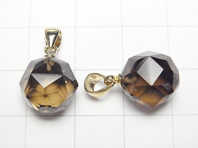 [Video]High Quality! Smoky Quartz AAA Star Faceted Round 12mm Pendant 14KGP 1pc