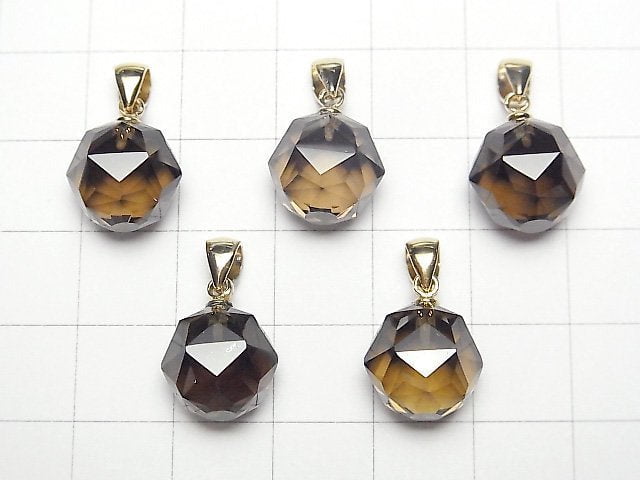 [Video]High Quality! Smoky Quartz AAA Star Faceted Round 12mm Pendant 14KGP 1pc