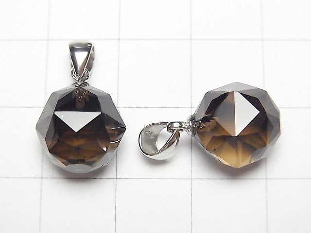 [Video]High Quality! Smoky Quartz AAA Star Faceted Round 12mm Pendant Silver925 1pc