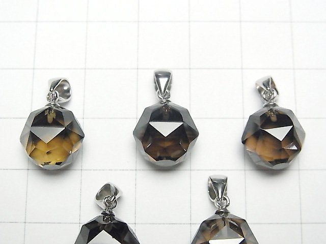 [Video]High Quality! Smoky Quartz AAA Star Faceted Round 12mm Pendant Silver925 1pc