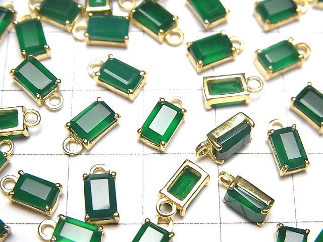 [Video]High Quality Green Onyx AAA Bezel Setting Rectangle Faceted 7x5mm 18KGP 2pcs