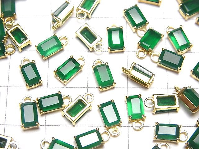 [Video]High Quality Green Onyx AAA Bezel Setting Rectangle Faceted 7x5mm 18KGP 2pcs