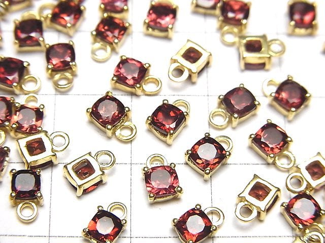 [Video]High Quality Mozambique Garnet AAA Bezel Setting Square Faceted 4x4mm 18KGP 2pcs