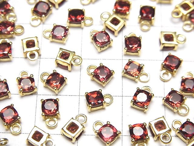 [Video]High Quality Mozambique Garnet AAA Bezel Setting Square Faceted 4x4mm 18KGP 2pcs