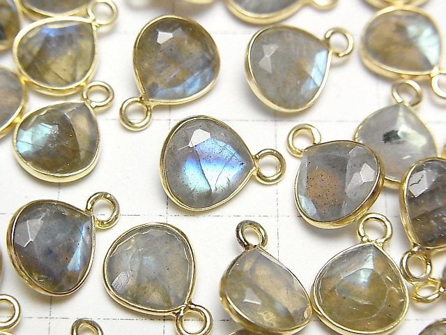 [Video]Labradorite AA++ Bezel Setting Chestnut Faceted 9x9mm 18KGP 3pcs