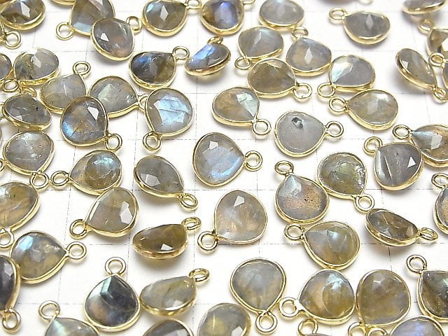 [Video]Labradorite AA++ Bezel Setting Chestnut Faceted 9x9mm 18KGP 3pcs