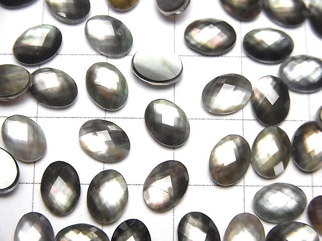 [Video] Black Shell x Crystal AAA- Oval Faceted Cabochon 8x6mm 3pcs