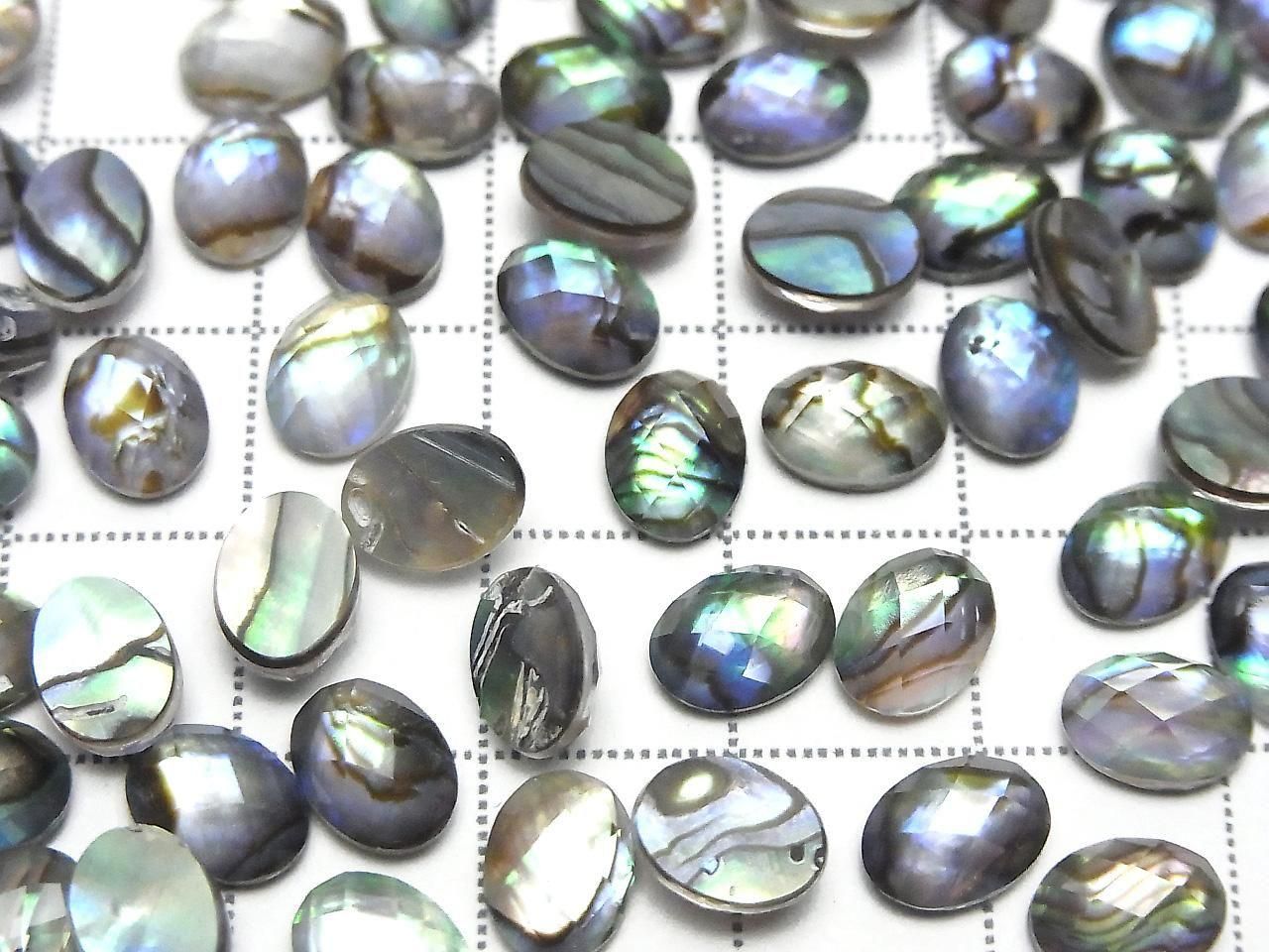 Coque d'ormeau x Cristal de roche AAA - Cabochon ovale facetté 8x6mm 3 pièces