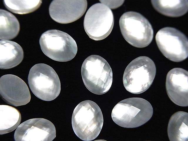 [Video] White Shell x Crystal AAA - Oval Faceted Cabochon 8x6mm 3pcs