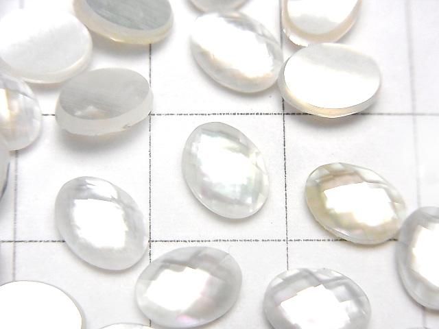 [Video] White Shell x Crystal AAA - Oval Faceted Cabochon 8x6mm 3pcs