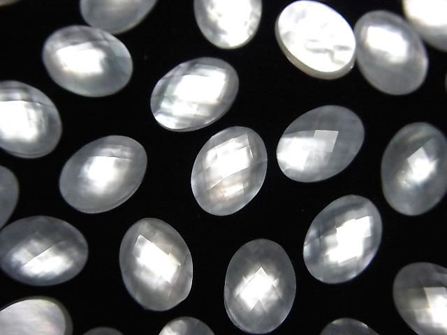 [Video] White Shell x Crystal AAA - Oval Faceted Cabochon 8x6mm 3pcs