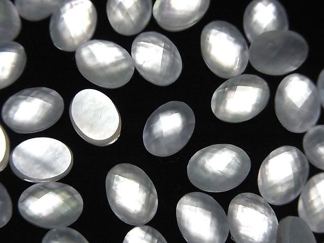 [Video] White Shell x Crystal AAA - Oval Faceted Cabochon 8x6mm 3pcs