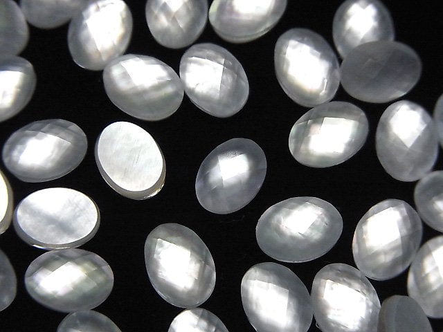 [Video] White Shell x Crystal AAA- Oval Faceted Cabochon 8x6mm 3pcs