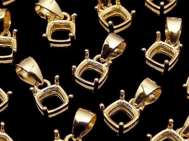 [Video] Silver925 Pendant Frame Square Faceted 4mm 18KGP 1pc