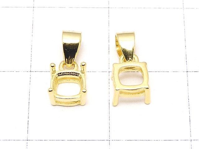 [Video] Silver925 Pendant Frame Square Faceted 4mm 18KGP 1pc