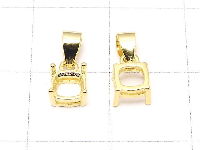 [Video]Silver925 Pendant Frame Square Faceted 4mm 18KGP 1pc