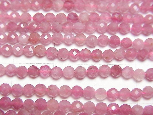 [Video]High Quality! Pink Tourmaline AA++ Faceted Round 3mm 1strand beads (aprx.15inch/37cm)