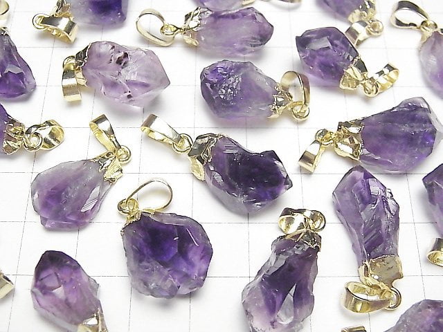 [Video]Amethyst Point Rough Rock Nugget Pendant Gold Color 2pcs