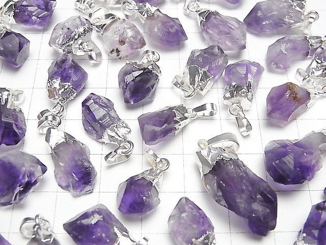 [Video]Amethyst Point Rough Rock Nugget Pendant Silver Color 2pcs