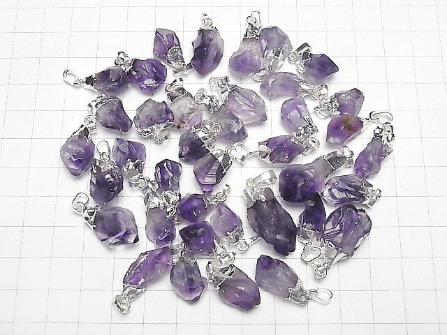 [Video]Amethyst Point Rough Rock Nugget Pendant Silver Color 2pcs