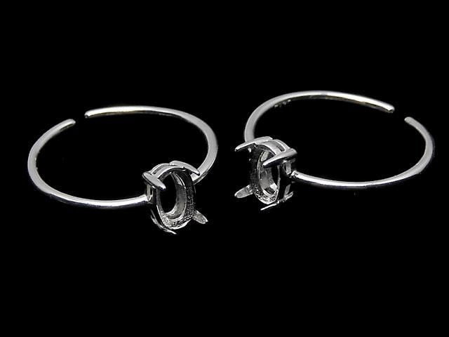 [Video] Silver925 Ring Frame (Prong Setting) Oval Faceted 6x4mm No Coating Free Size 1pc
