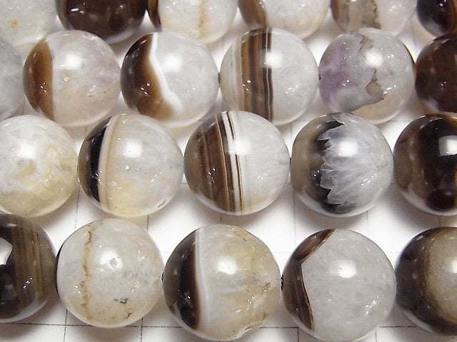[Video] Brown Agate x Quartz Round 14mm half or 1strand beads (aprx.15inch/37cm)