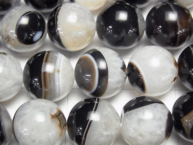 [Video] Black Agate x Quartz Round 14mm half or 1strand beads (aprx.15inch/37cm)