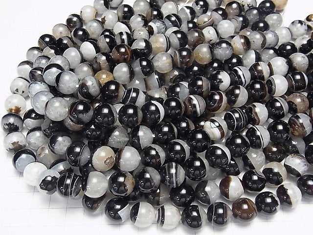 [Video] Black Agate x Quartz Round 14mm half or 1strand beads (aprx.15inch/37cm)