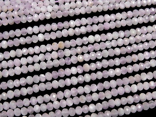 [Video]High Quality! Kunzite AA++ Faceted Button Roundel 3x3x2mm half or 1strand beads (aprx.15inch/37cm)