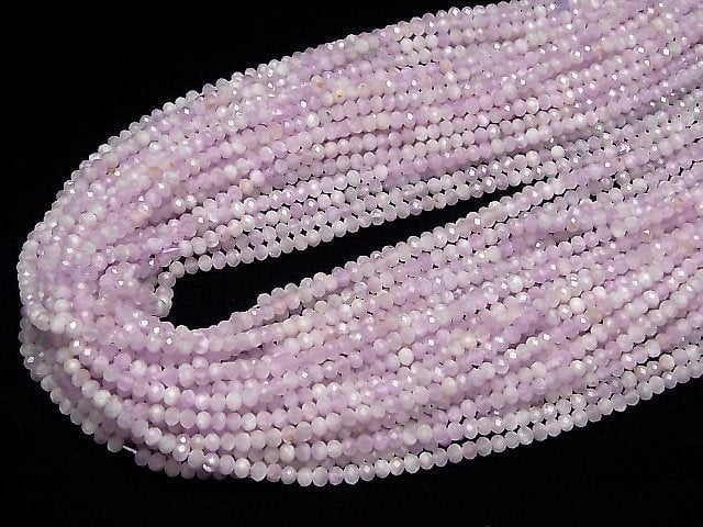 [Video]High Quality! Kunzite AA++ Faceted Button Roundel 3x3x2mm half or 1strand beads (aprx.15inch/37cm)