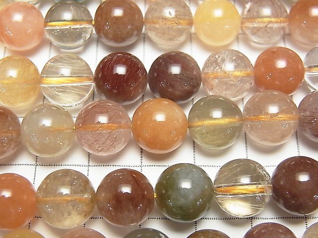 [Video] Multicolor Rutilated Quartz AA++ Round 10mm half or 1strand beads (aprx.15inch/38cm)