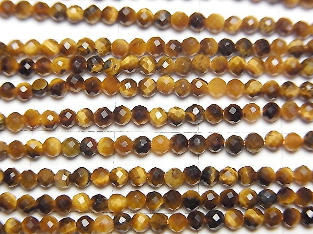 [Video]High Quality! Yellow Tiger's Eye AA++ Faceted Round 2mm 1strand beads (aprx.15inch/38cm)