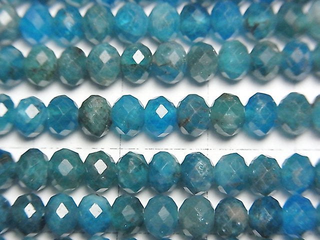 [Video]High Quality! Apatite AA+ Faceted Button Rondelle 5x5x3.5mm 1strand beads (aprx.15inch/37cm)
