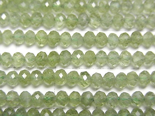 [Video]High Quality! Green Apatite AA++ Faceted Button Roundel 4x4x3mm 1strand beads (aprx.15inch/37cm)