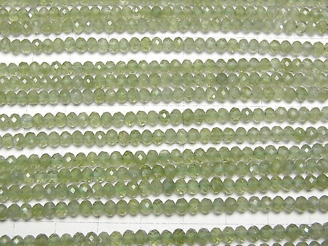 [Video]High Quality! Green Apatite AA++ Faceted Button Rondelle 4x4x3mm 1strand beads (aprx.15inch/37cm)
