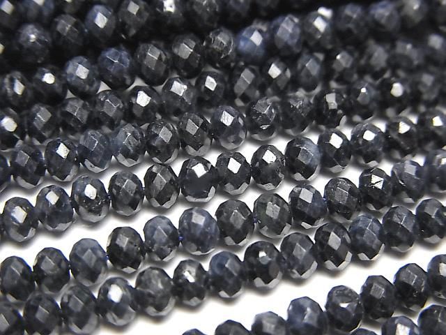 [Video] High Quality! Black Sapphire AA++ Faceted Button Rondelle 4x4x3mm Half or 1strand Beads (approx. 15 inches/37 cm)