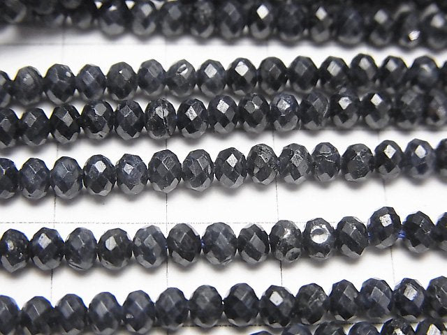 [Video] High Quality! Black Sapphire AA++ Faceted Button Roundel 4x4x3mm half or 1strand beads (aprx.15inch/37cm)