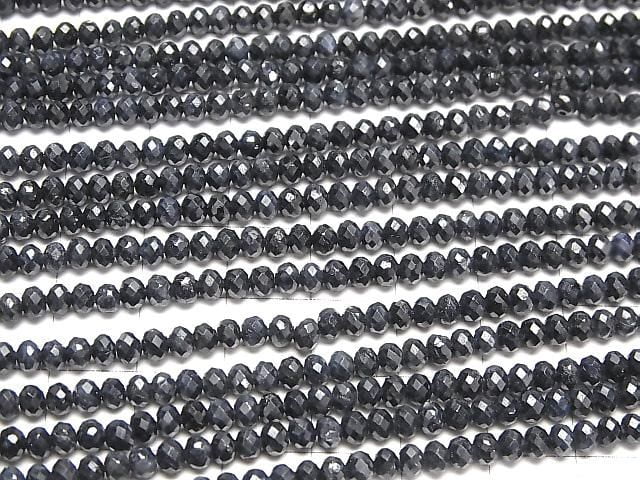 [Video] High Quality! Black Sapphire AA++ Faceted Button Rondelle 4x4x3mm Half or 1strand Beads (approx. 15 inches/37 cm)