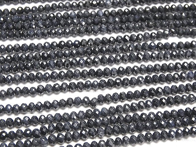 [Video] High Quality! Black Sapphire AA++ Faceted Button Roundel 4x4x3mm half or 1strand beads (aprx.15inch/37cm)