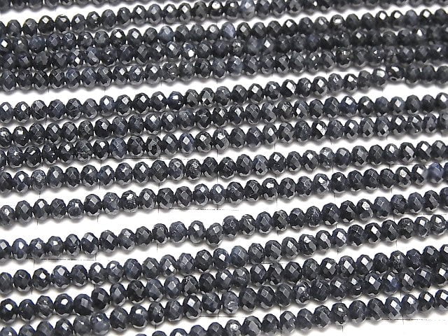 [Video] High Quality! Black Sapphire AA++ Faceted Button Roundel 4x4x3mm half or 1strand beads (aprx.15inch/37cm)