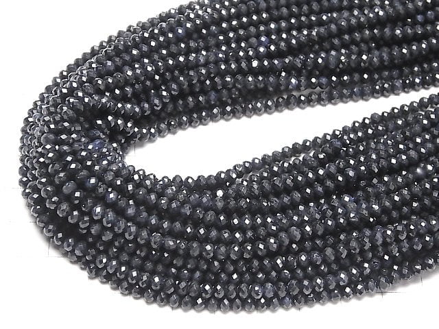 [Video] High Quality! Black Sapphire AA++ Faceted Button Roundel 4x4x3mm half or 1strand beads (aprx.15inch/37cm)