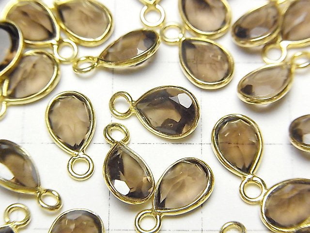 [Video]High Quality Smoky Quartz AAA- Bezel Setting Pear shape Faceted 8x6mm 18KGP 4pcs