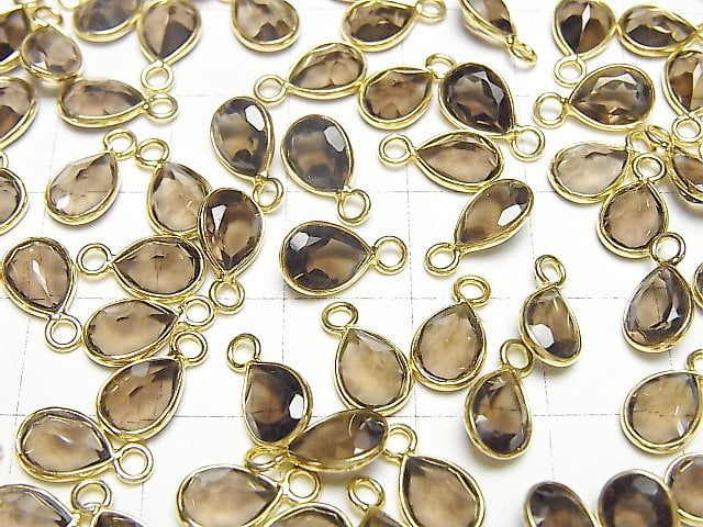 [Video]High Quality Smoky Quartz AAA- Bezel Setting Pear shape Faceted 8x6mm 18KGP 4pcs