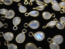 [Video]High Quality Rainbow Moonstone AA++ Bezel Setting Pear shape Faceted 8x6mm 18KGP 3pcs