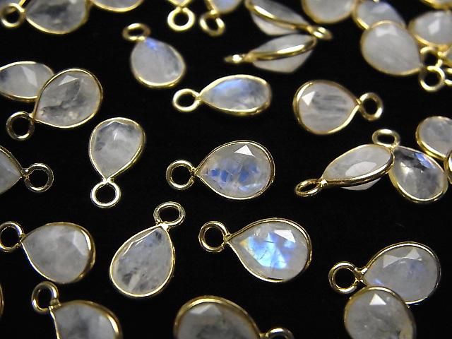 高品質彩虹月光石 AA++ 包鑲梨形刻面 8x6mm 18KGP 3顆