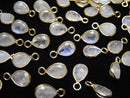 [Video]High Quality Rainbow Moonstone AA++ Bezel Setting Pear shape Faceted 8x6mm 18KGP 3pcs